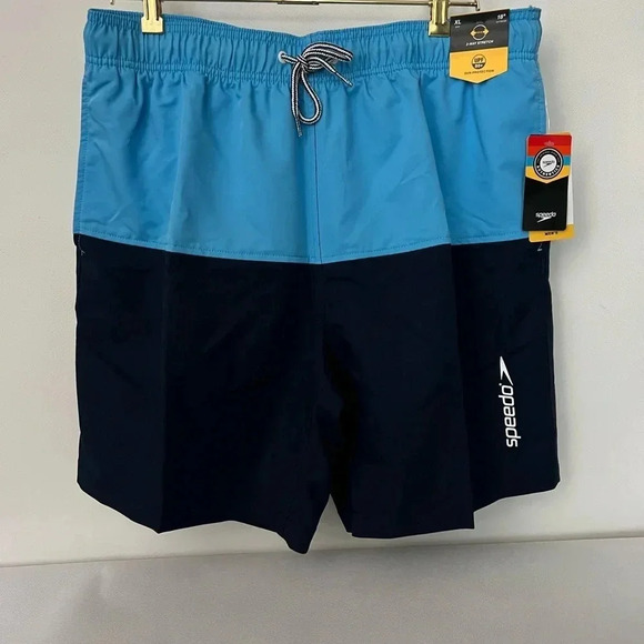 Speedo Swim Trunks Shorts Size XL (W 38) Navy Blue & Blue, Built-In Brief - Picture 1 of 11